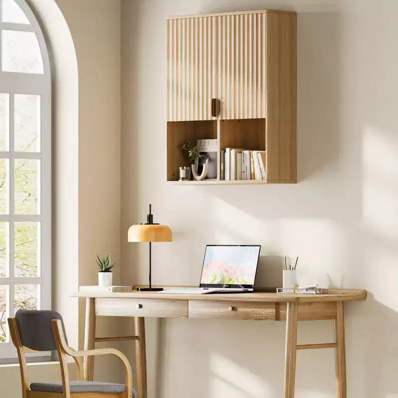 Mobiletto da bagno in legno scanalato, 23x29, da appendere sopra il WC, con mensola regolabile e cerniere ammortizzate, moderno mobiletto a muro con finitura.