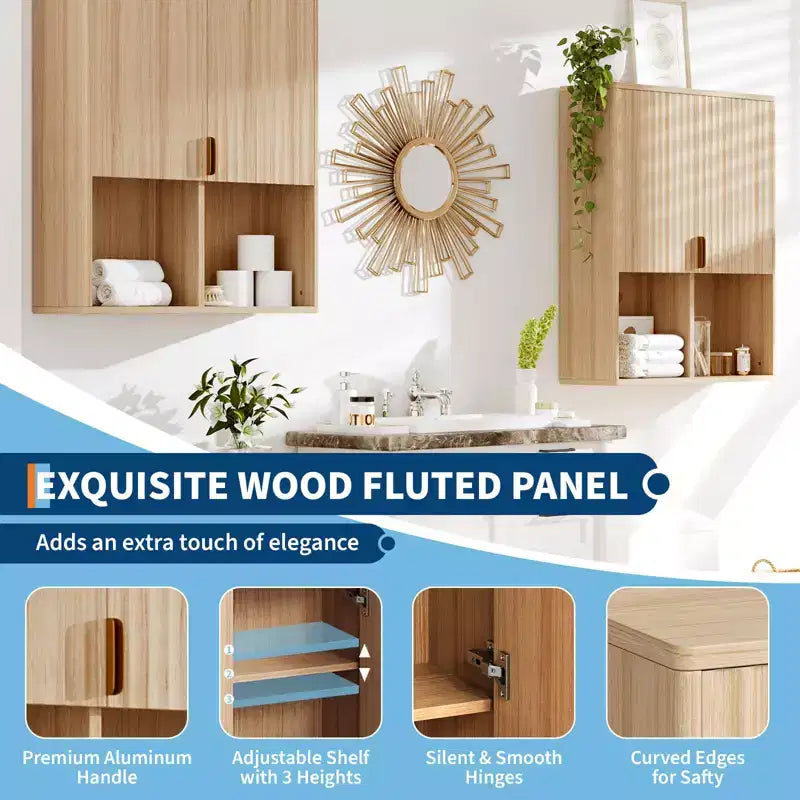 Mobiletto da bagno in legno scanalato, 23x29, da appendere sopra il WC, con mensola regolabile e cerniere ammortizzate, moderno mobiletto a muro con finitura.