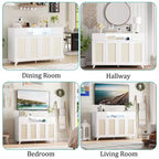 Credenza a buffet in rattan da 47,2 pollici, armadietto portaoggetti accentato con 2 cassetti, tavolino consolle a 4 ante con bar per caffè e presa di corrente