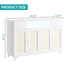 Credenza a buffet in rattan da 47,2 pollici, armadietto portaoggetti accentato con 2 cassetti, tavolino consolle a 4 ante con bar per caffè e presa di corrente