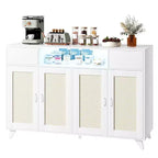 Credenza a buffet in rattan da 47,2 pollici, armadietto portaoggetti accentato con 2 cassetti, tavolino consolle a 4 ante con bar per caffè e presa di corrente