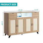 Credenza a buffet in rattan da 47,2 pollici, armadietto portaoggetti accentato con 2 cassetti, tavolino consolle a 4 ante con bar per caffè e presa di corrente