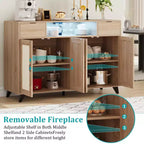 Credenza a buffet in rattan da 47,2 pollici, armadietto portaoggetti accentato con 2 cassetti, tavolino consolle a 4 ante con bar per caffè e presa di corrente