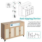 Credenza a buffet in rattan da 47,2 pollici, armadietto portaoggetti accentato con 2 cassetti, tavolino consolle a 4 ante con bar per caffè e presa di corrente