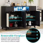 Credenza a buffet in rattan da 47,2 pollici, armadietto portaoggetti accentato con 2 cassetti, tavolino consolle a 4 ante con bar per caffè e presa di corrente