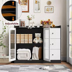 Coolmee 43 Mobile credenza a buffet e contenitore con design a ringhiera, ripiani regolabili e 3 cassetti per cucina e sala da pranzo