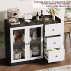 Coolmee 43 Mobile credenza a buffet e contenitore con design a ringhiera, ripiani regolabili e 3 cassetti per cucina e sala da pranzo