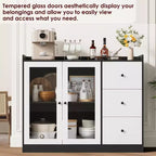 Coolmee 43 Mobile credenza a buffet e contenitore con design a ringhiera, ripiani regolabili e 3 cassetti per cucina e sala da pranzo
