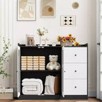 Coolmee 43 Mobile credenza a buffet e contenitore con design a ringhiera, ripiani regolabili e 3 cassetti per cucina e sala da pranzo