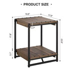 Tavolino contenitore quadrato grande da 50 cm in legno stile rustico con 2 ripiani - Tavolino/comodino da divano letto con struttura in metallo, mobile d'accento moderno