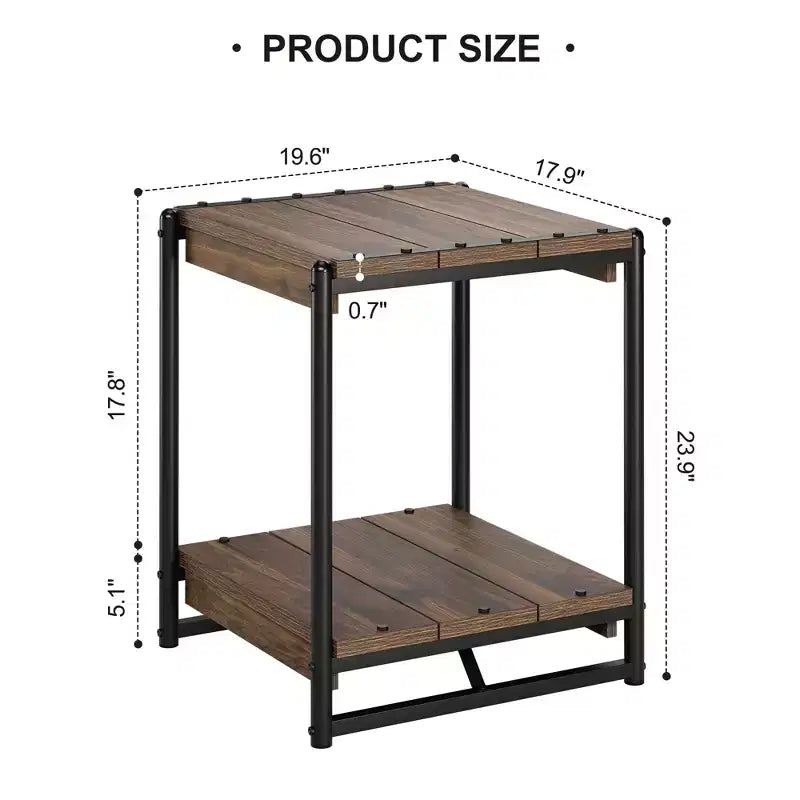 Tavolino contenitore quadrato grande da 50 cm in legno stile rustico con 2 ripiani - Tavolino/comodino da divano letto con struttura in metallo, mobile d'accento moderno
