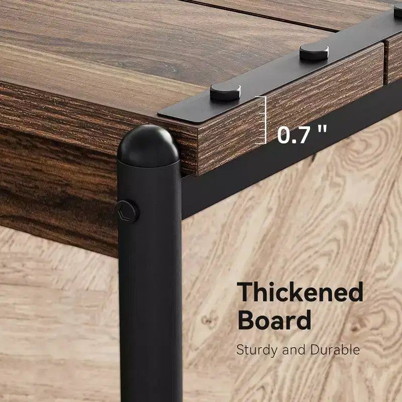 Tavolino contenitore quadrato grande da 50 cm in legno stile rustico con 2 ripiani - Tavolino/comodino da divano letto con struttura in metallo, mobile d'accento moderno