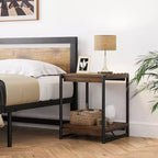 Tavolino contenitore quadrato grande da 50 cm in legno stile rustico con 2 ripiani - Tavolino/comodino da divano letto con struttura in metallo, mobile d'accento moderno
