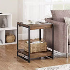 Tavolino contenitore quadrato grande da 50 cm in legno stile rustico con 2 ripiani - Tavolino/comodino da divano letto con struttura in metallo, mobile d'accento moderno