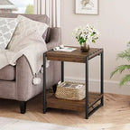 Tavolino contenitore quadrato grande da 50 cm in legno stile rustico con 2 ripiani - Tavolino/comodino da divano letto con struttura in metallo, mobile d'accento moderno