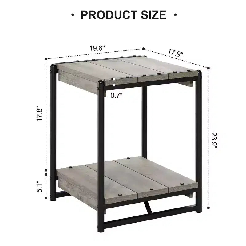 Tavolino contenitore quadrato grande da 50 cm in legno stile rustico con 2 ripiani - Tavolino/comodino da divano letto con struttura in metallo, mobile d'accento moderno