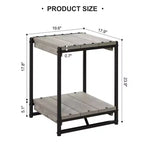 Tavolino contenitore quadrato grande da 50 cm in legno stile rustico con 2 ripiani - Tavolino/comodino da divano letto con struttura in metallo, mobile d'accento moderno