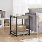 Tavolino contenitore quadrato grande da 50 cm in legno stile rustico con 2 ripiani - Tavolino/comodino da divano letto con struttura in metallo, mobile d'accento moderno