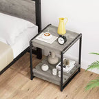 Tavolino contenitore quadrato grande da 50 cm in legno stile rustico con 2 ripiani - Tavolino/comodino da divano letto con struttura in metallo, mobile d'accento moderno