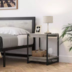 Tavolino contenitore quadrato grande da 50 cm in legno stile rustico con 2 ripiani - Tavolino/comodino da divano letto con struttura in metallo, mobile d'accento moderno