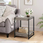 Tavolino contenitore quadrato grande da 50 cm in legno stile rustico con 2 ripiani - Tavolino/comodino da divano letto con struttura in metallo, mobile d'accento moderno