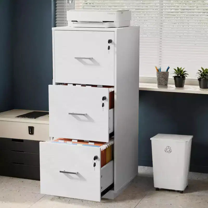 Karl Home Classificatori verticali da 3 cassetti in MDF (truciolato a media densità) bianco larghi 39 cm
