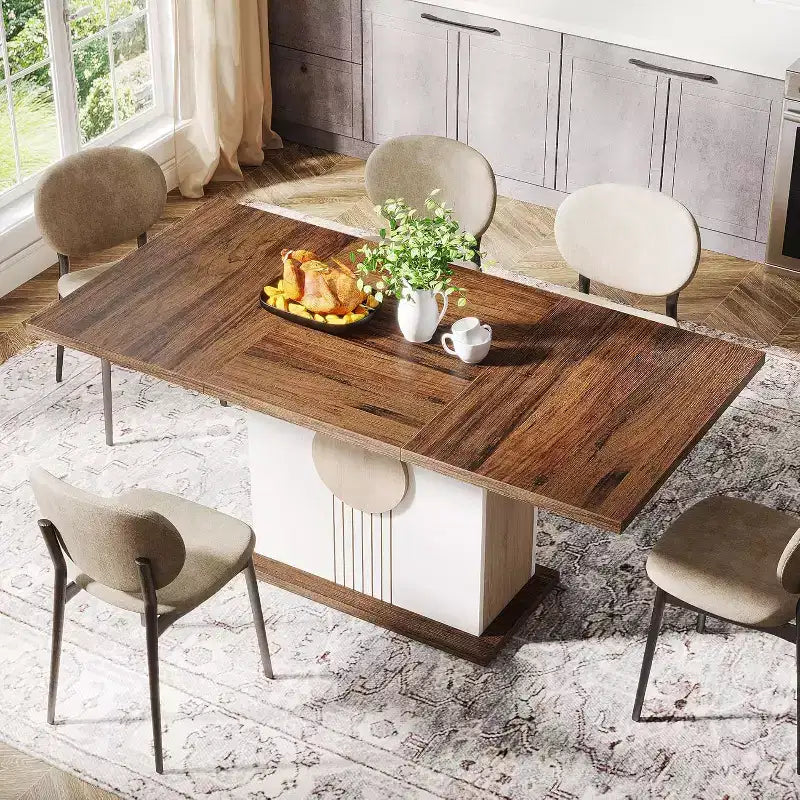 Tavolo da pranzo Lantine 55 Farmhouse per 4-6 persone, tavolo rettangolare in legno per cucina, sala da pranzo, soggiorno