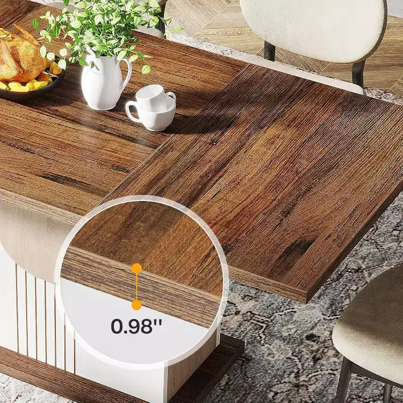 Tavolo da pranzo Lantine 55 Farmhouse per 4-6 persone, tavolo rettangolare in legno per cucina, sala da pranzo, soggiorno