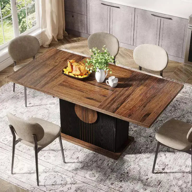 Tavolo da pranzo Lantine 55 Farmhouse per 4-6 persone, tavolo rettangolare in legno per cucina, sala da pranzo, soggiorno