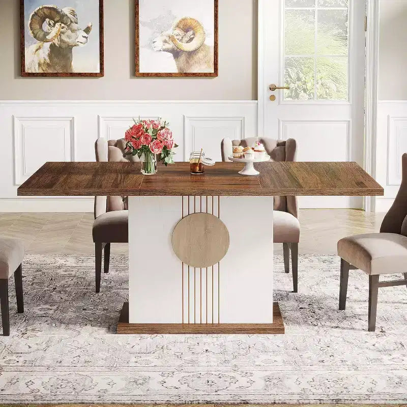 Tavolo da pranzo Lantine 55 Farmhouse per 4-6 persone, tavolo rettangolare in legno per cucina, sala da pranzo, soggiorno