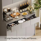 Dispensa da Cucina con Stazione di Ricarica, Mobile da Cucina Rustico Alto 178 cm con Supporto per Microonde, Dispensa con Cassetti e Ripiani
