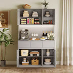 Dispensa da Cucina con Stazione di Ricarica, Mobile da Cucina Rustico Alto 178 cm con Supporto per Microonde, Dispensa con Cassetti e Ripiani