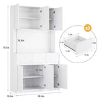 Dispensa da Cucina con Stazione di Ricarica, Mobile da Cucina Rustico Alto 178 cm con Supporto per Microonde, Dispensa con Cassetti e Ripiani
