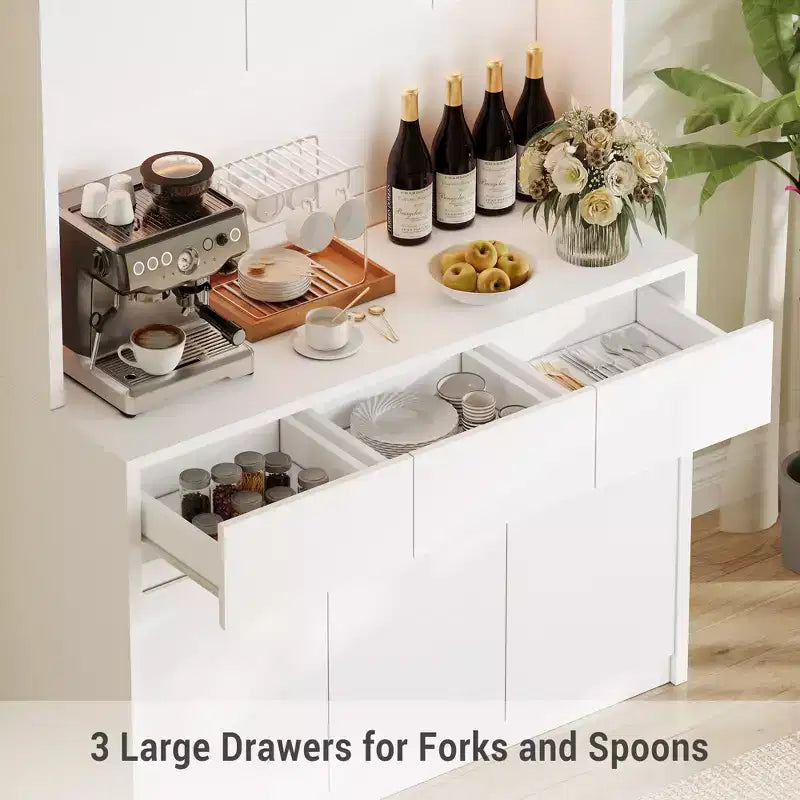 Dispensa da Cucina con Stazione di Ricarica, Mobile da Cucina Rustico Alto 178 cm con Supporto per Microonde, Dispensa con Cassetti e Ripiani