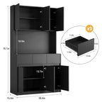 Dispensa da Cucina con Stazione di Ricarica, Mobile da Cucina Rustico Alto 178 cm con Supporto per Microonde, Dispensa con Cassetti e Ripiani