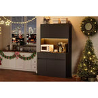 Dispensa da Cucina con Stazione di Ricarica, Mobile da Cucina Rustico Alto 178 cm con Supporto per Microonde, Dispensa con Cassetti e Ripiani