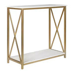 Tavolo da veranda con 2 ripiani, telaio laterale a X in legno e ferro, 78.2*35.1*76.2 cm, pannello bianco, telaio oro