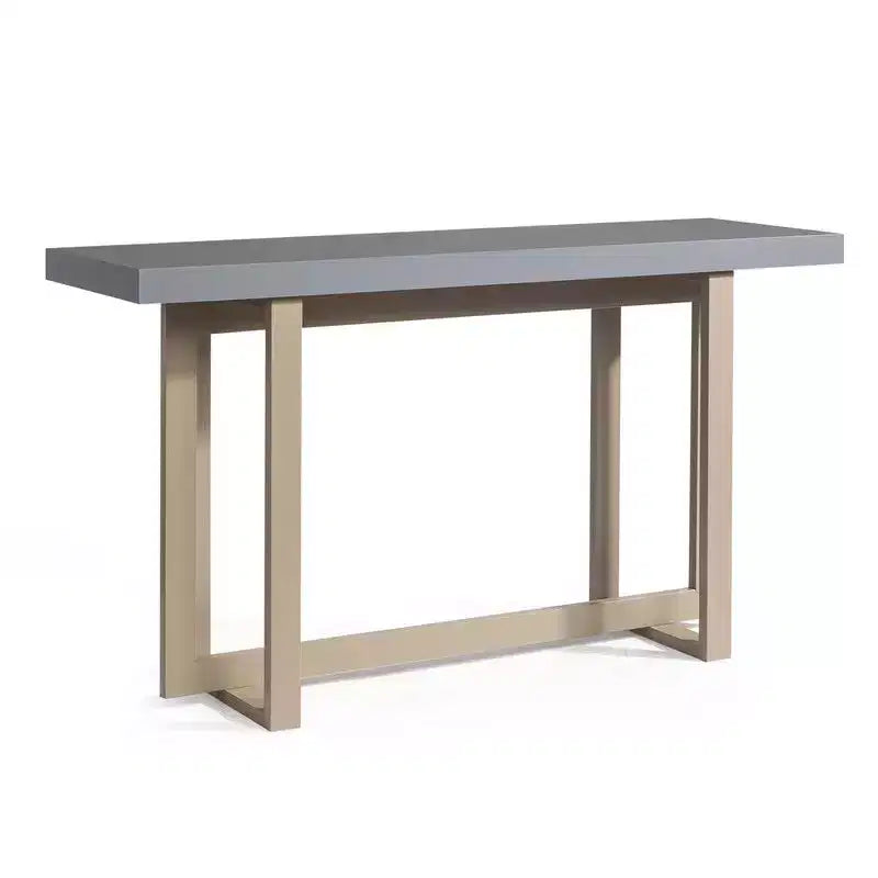 Tavolo consolle da ingresso grigio da 150 cm in pannello di fibra a strato singolo e pino, con struttura quadrata e spazio portaoggetti