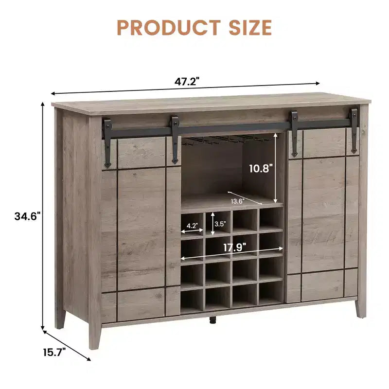 Cantinetta con Vano Contenitore, con Anta Scorrevole Stile Fienile, Credenza a Buffet con Porta Bottiglie da 16 Bottiglie per Sala da Pranzo, Mobile da Bar per Caffè per Sala da Pranzo