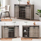 Cantinetta con Vano Contenitore, con Anta Scorrevole Stile Fienile, Credenza a Buffet con Porta Bottiglie da 16 Bottiglie per Sala da Pranzo, Mobile da Bar per Caffè per Sala da Pranzo