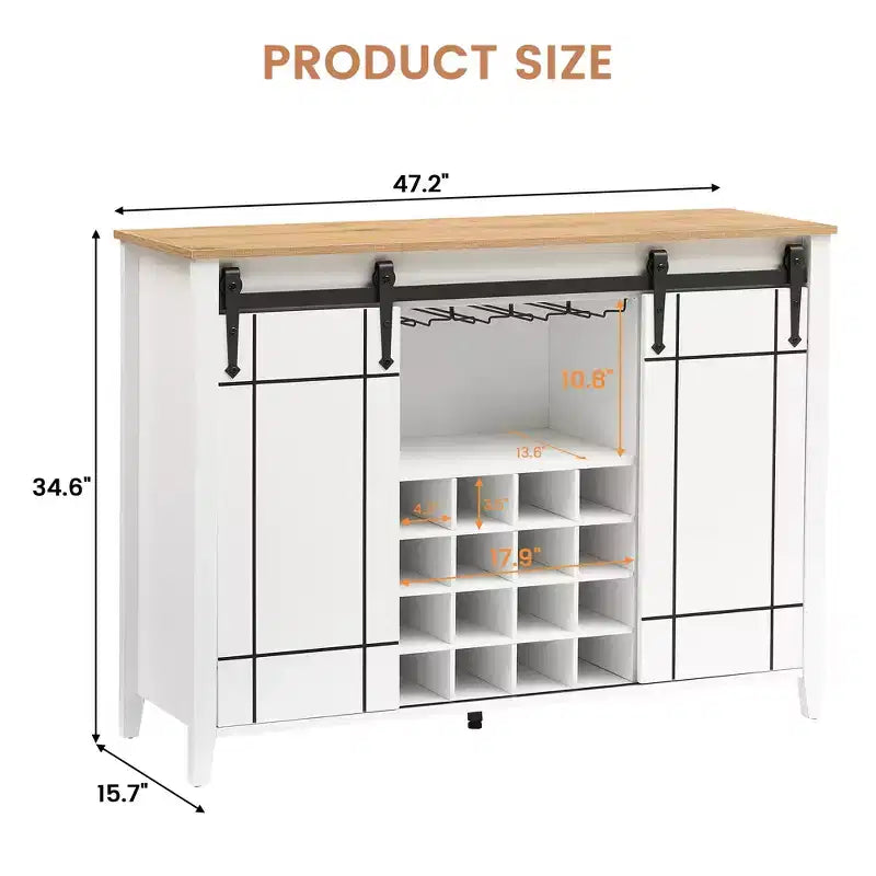 Cantinetta con Vano Contenitore, con Anta Scorrevole Stile Fienile, Credenza a Buffet con Porta Bottiglie da 16 Bottiglie per Sala da Pranzo, Mobile da Bar per Caffè per Sala da Pranzo