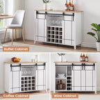 Cantinetta con Vano Contenitore, con Anta Scorrevole Stile Fienile, Credenza a Buffet con Porta Bottiglie da 16 Bottiglie per Sala da Pranzo, Mobile da Bar per Caffè per Sala da Pranzo