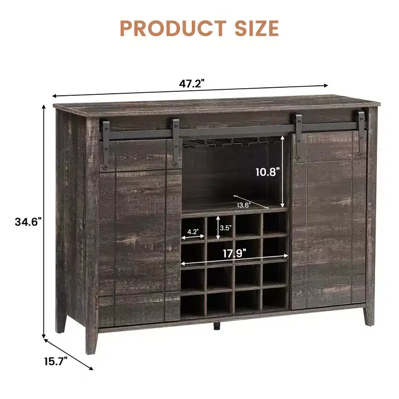 Cantinetta con Vano Contenitore, con Anta Scorrevole Stile Fienile, Credenza a Buffet con Porta Bottiglie da 16 Bottiglie per Sala da Pranzo, Mobile da Bar per Caffè per Sala da Pranzo
