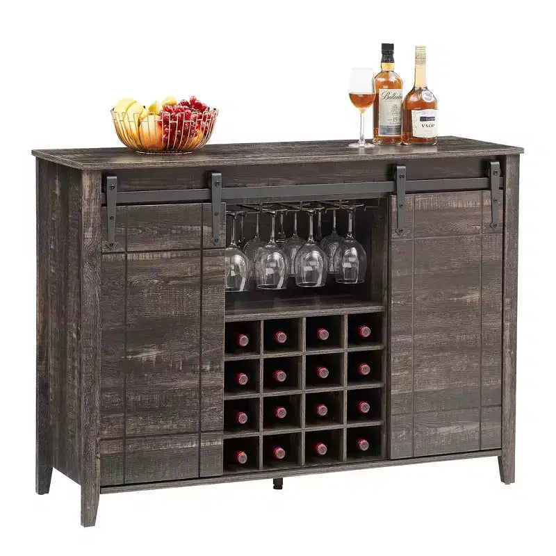 Cantinetta con Vano Contenitore, con Anta Scorrevole Stile Fienile, Credenza a Buffet con Porta Bottiglie da 16 Bottiglie per Sala da Pranzo, Mobile da Bar per Caffè per Sala da Pranzo