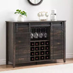 Cantinetta con Vano Contenitore, con Anta Scorrevole Stile Fienile, Credenza a Buffet con Porta Bottiglie da 16 Bottiglie per Sala da Pranzo, Mobile da Bar per Caffè per Sala da Pranzo