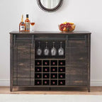 Cantinetta con Vano Contenitore, con Anta Scorrevole Stile Fienile, Credenza a Buffet con Porta Bottiglie da 16 Bottiglie per Sala da Pranzo, Mobile da Bar per Caffè per Sala da Pranzo