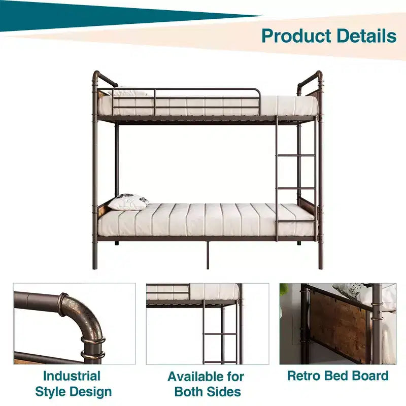 Letto a castello, letto singolo - Letti a castello in metallo industriale per impieghi gravosi con sponde di sicurezza, convertibili in due letti