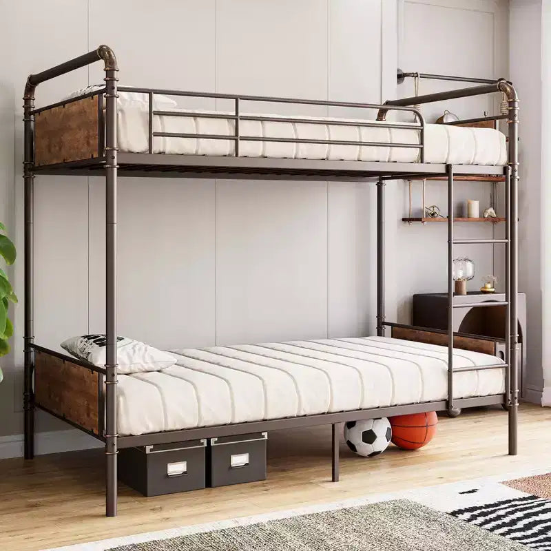 Letto a castello, letto singolo - Letti a castello in metallo industriale per impieghi gravosi con sponde di sicurezza, convertibili in due letti