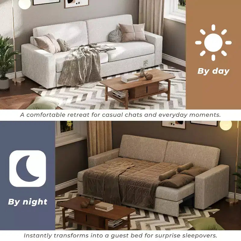 ATJafurn 88.6 Divano Letto Convertibile, Divano Letto Estraibile Moderno in Tessuto di Lino Salvaspazio per Appartamenti, Soggiorno, Camera da Letto, Monolocale