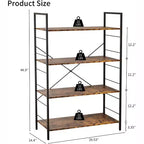 Acekool Scaffale Industriale a 4 Ripiani, Scaffale Contenitore Marrone con Telaio in Acciaio, Barre a X, per Soggiorno Camera da Letto Ufficio, 76 x 35,5 x 114 cm
